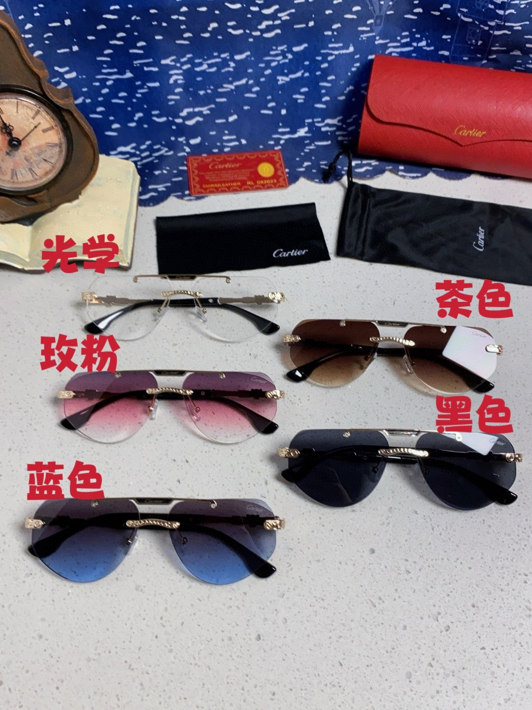 Cartier Lightweight Metal Rimless Brown Lens Sunglasses for Men & Wom - 465796 - detail image 12