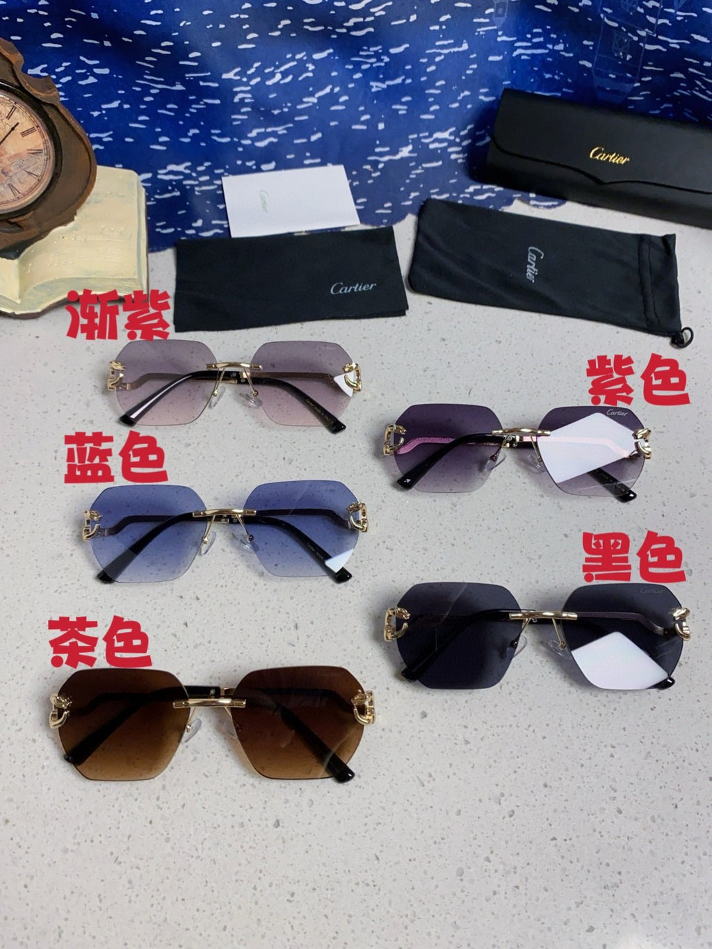 Cartier Lightweight Metal Rimless Black Lens Sunglasses for Men & Wom - 432230 - detail image 12