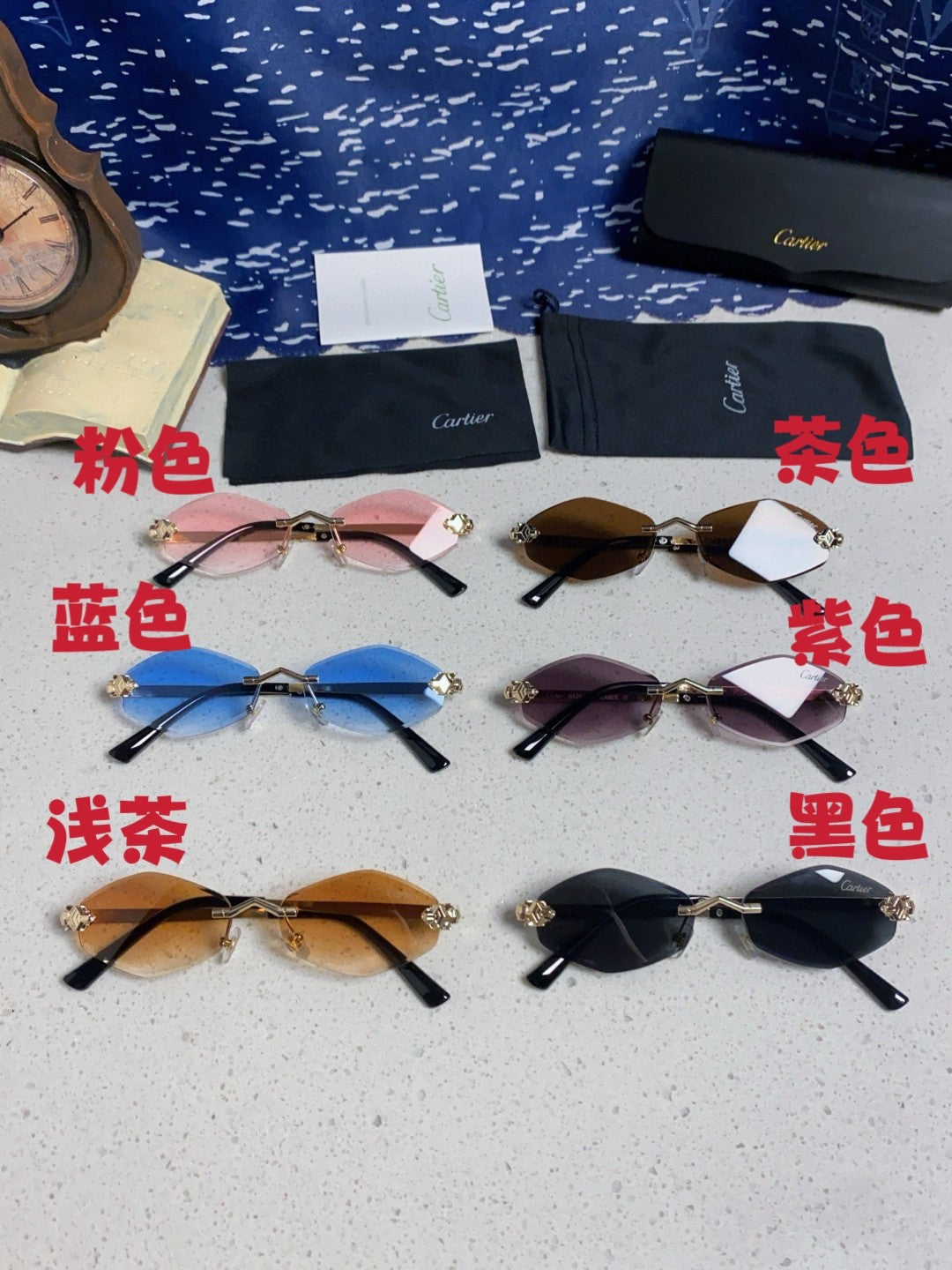 Cartier Lightweight Metal Rimless Silver Lens Sunglasses for Women - 415851 - detail image 12