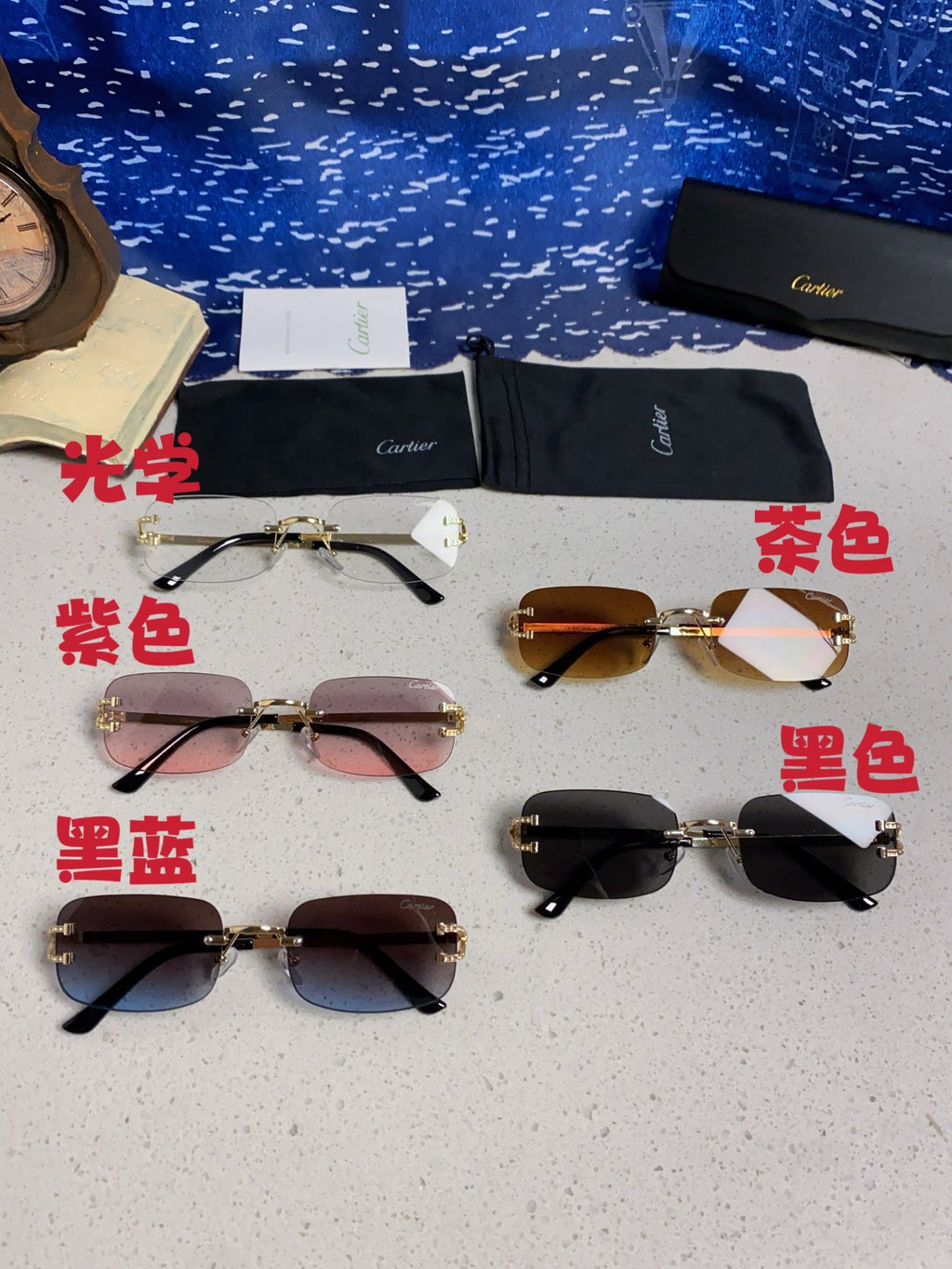Cartier Lightweight Rimless Silver Lens Sunglasses for Men & Women - 449481 - detail image 12