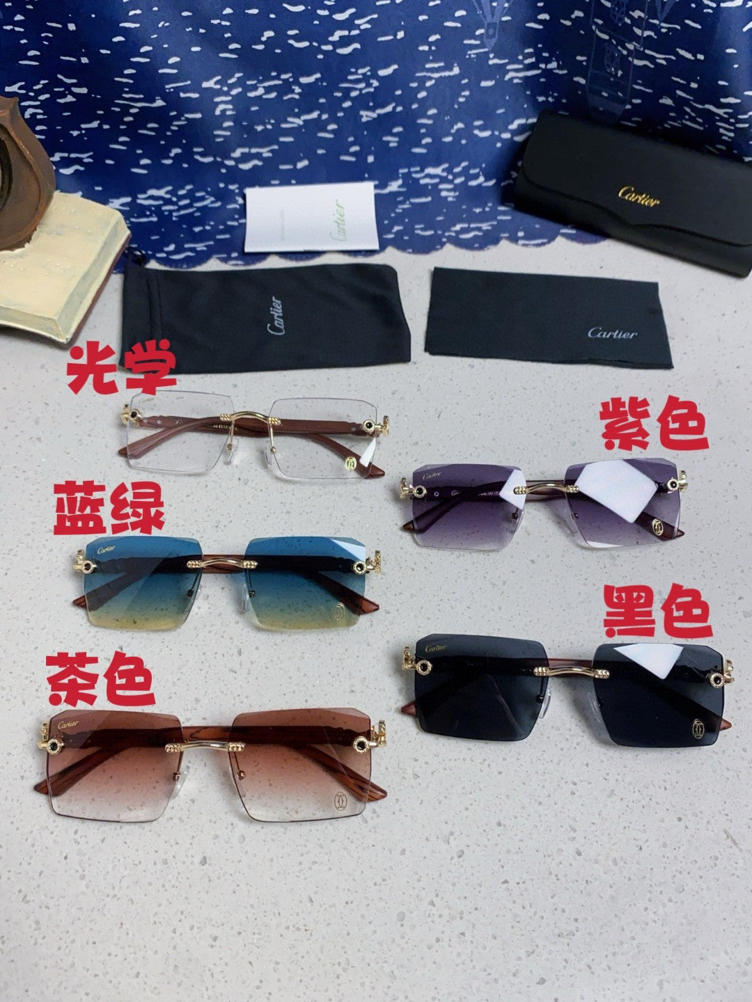 Cartier Lightweight Rimless Silver Lens Sunglasses for Men & Women - 432351 - detail image 12