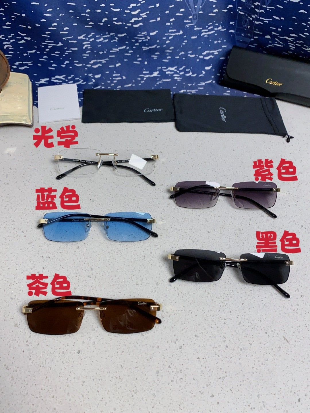 Cartier Metal Fashion Black Lens Sunglasses for Men & Women - detail image 11