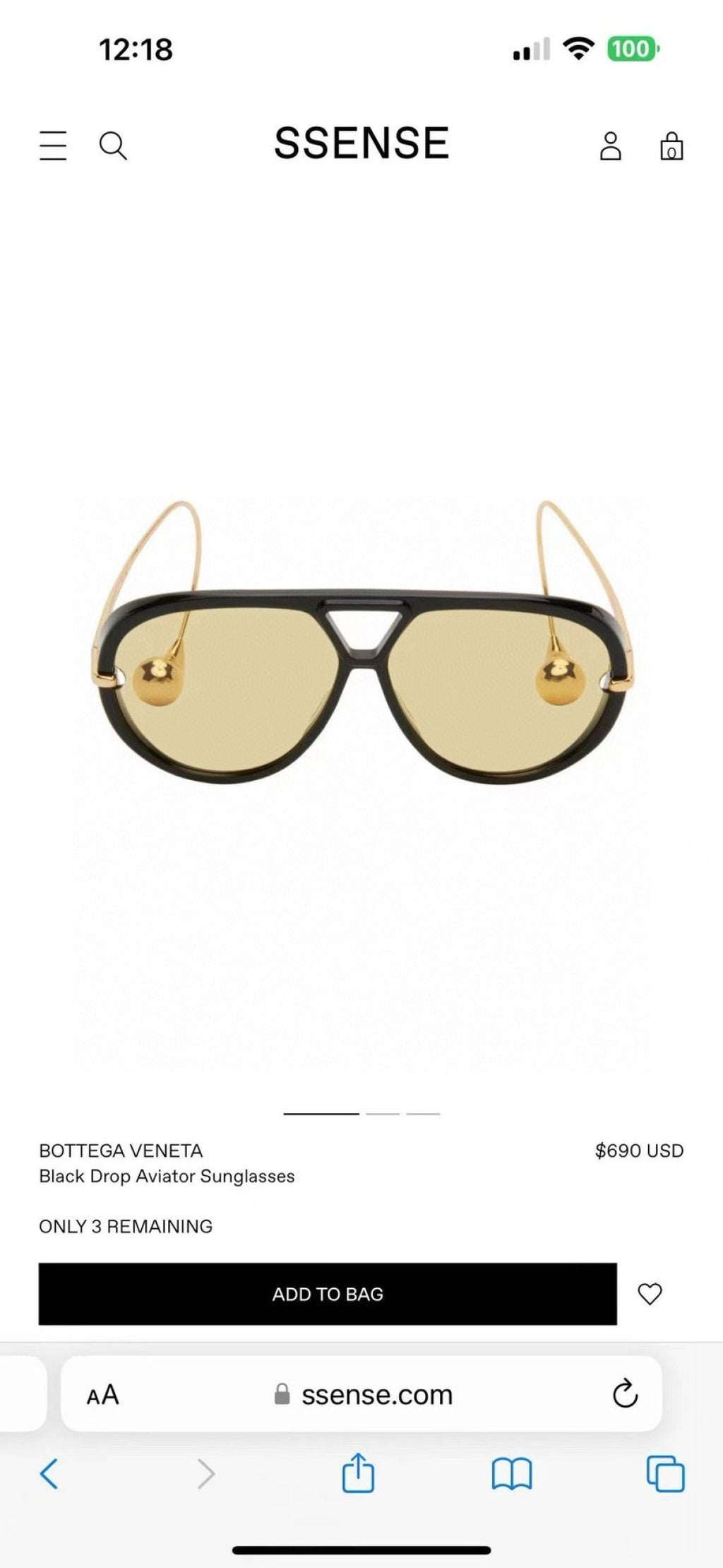 Bottega Veneta BV1273 Aviator Gold Lens Sunglasses for Men & Women