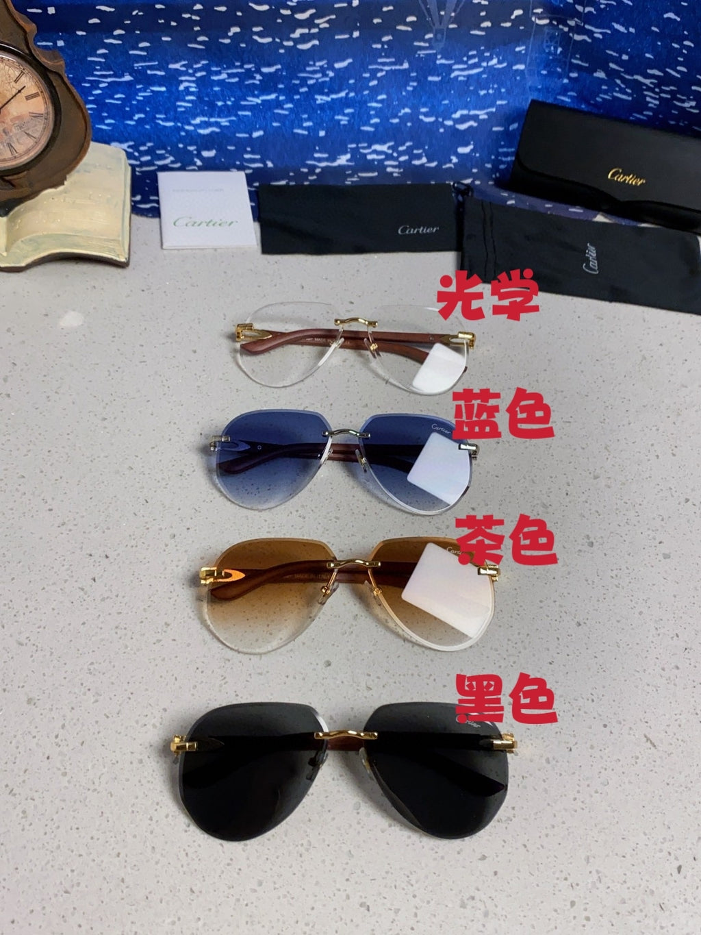 Cartier Lightweight Rimless Brown Lens Sunglasses for Men & Women - 487267 - detail image 12