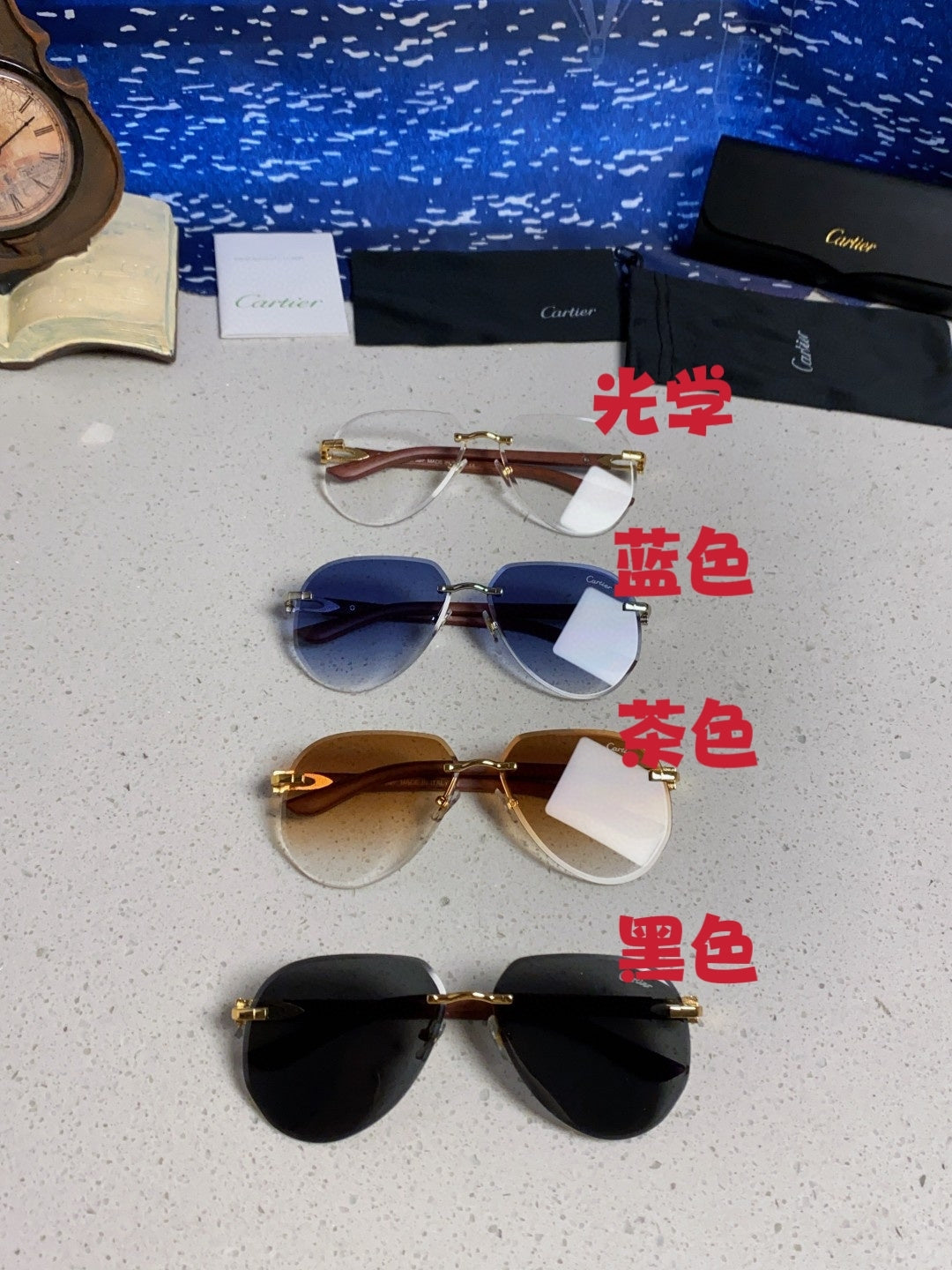 Cartier Lightweight Rimless Brown Lens Sunglasses for Men & Women - 487267 - detail image 12