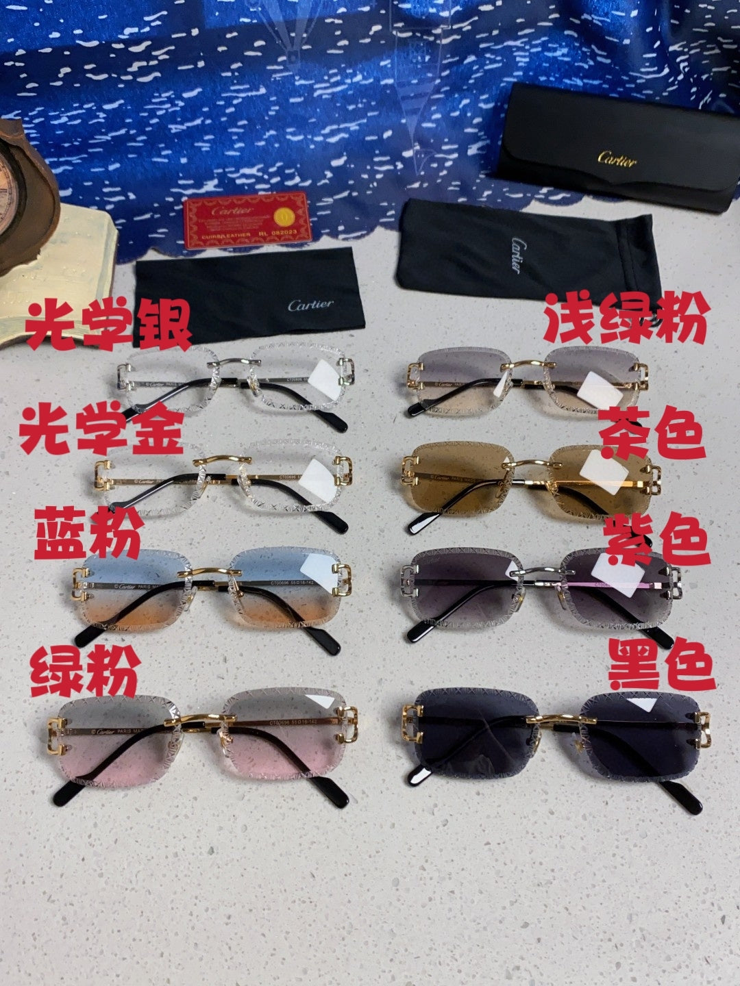 Cartier Metal Square Blue Lens Sunglasses for Men & Women - 487350 - detail image 12
