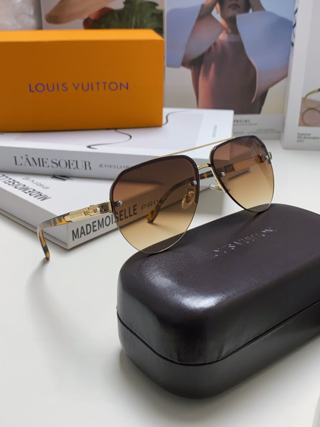 Louis Vuitton Metal Aviator Brown Lens Sunglasses for Men & Women - 448546 - detail image 7