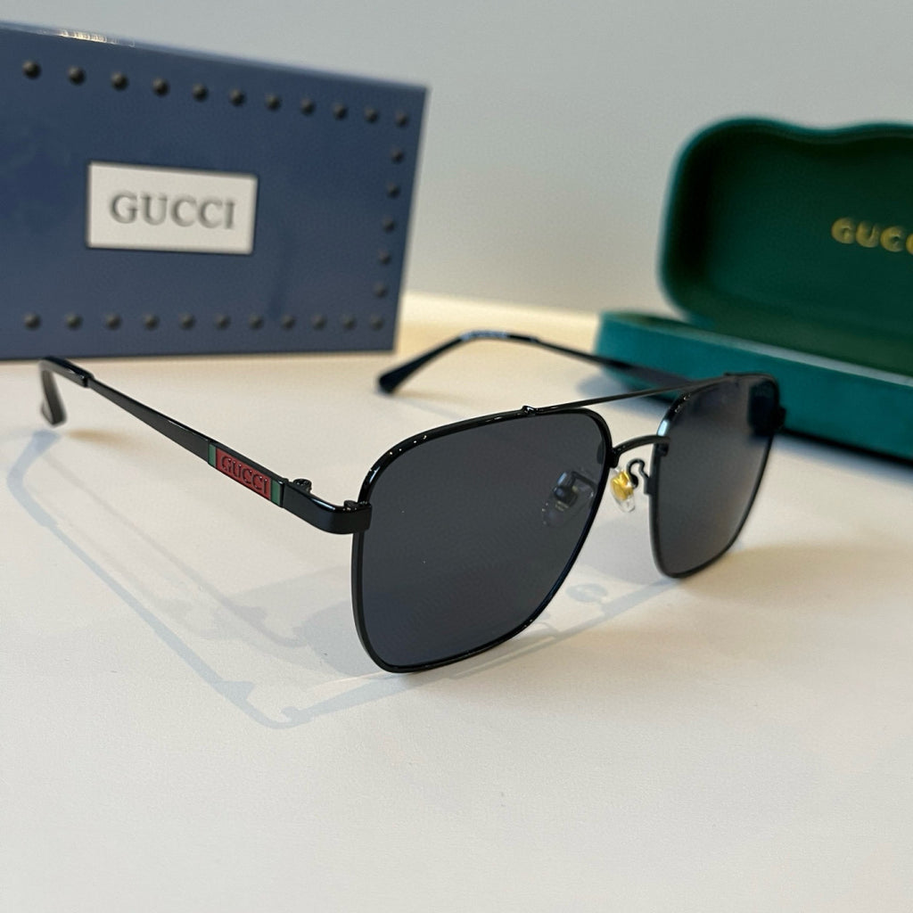 Gucci Metal Aviator Black Lens Sunglasses for Men & Women - 448852