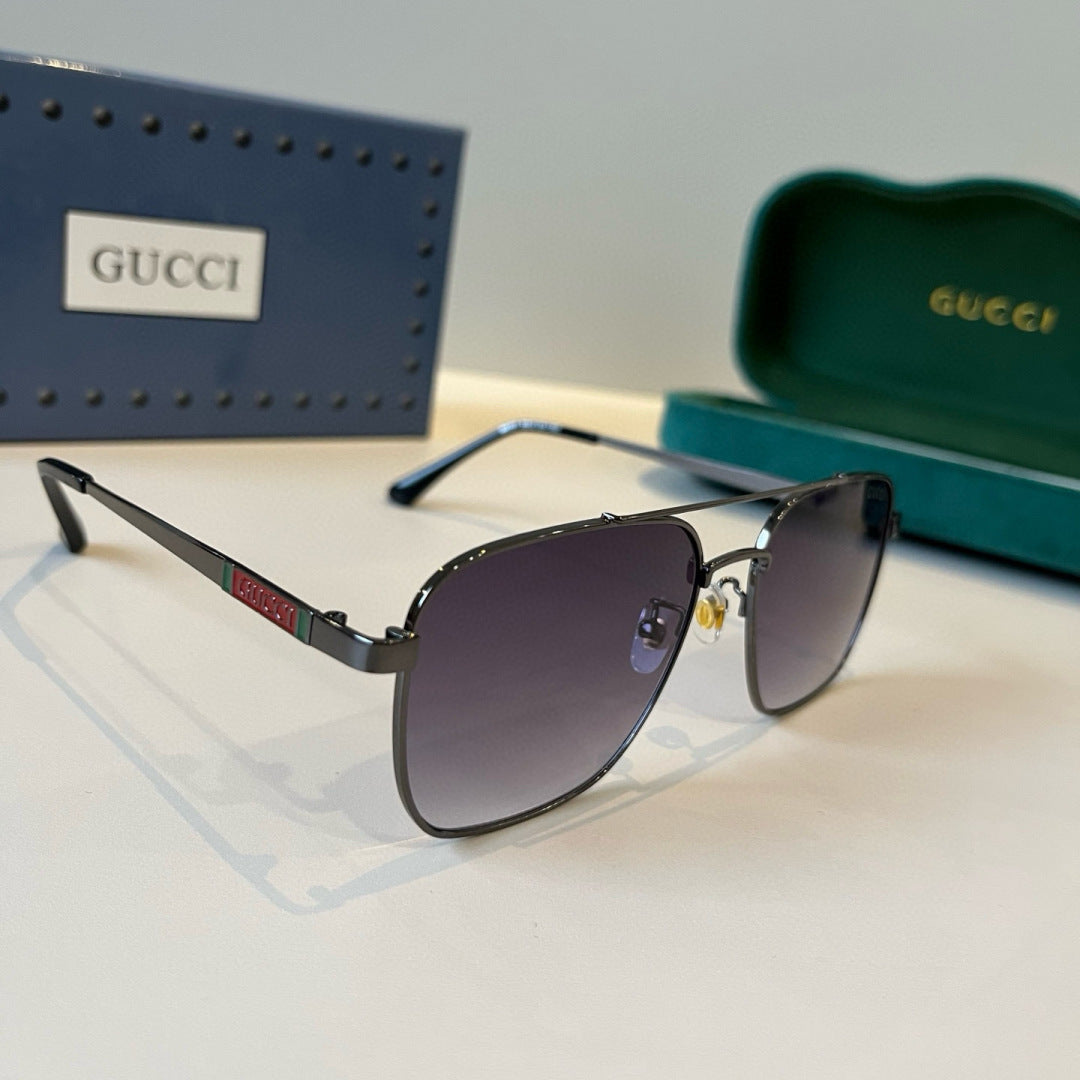 Gucci Metal Aviator Black Lens Sunglasses for Men & Women - 448854