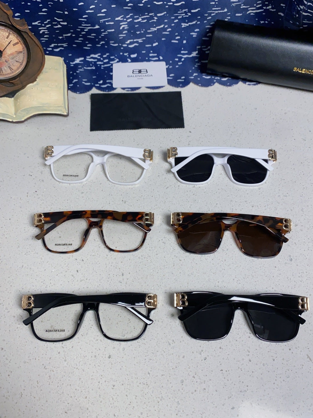 Balenciaga Folding Square Gold Lens Sunglasses for Men & Women - detail image 12