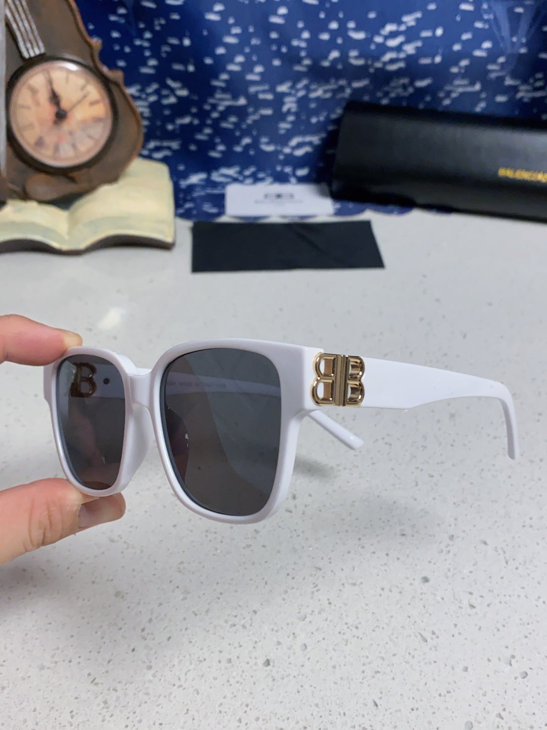 Balenciaga Folding Square Blue Lens Sunglasses for Men & Women - detail image 7