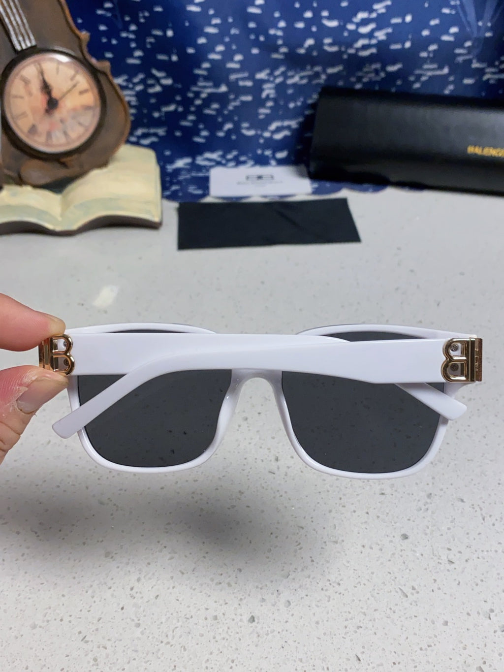 Balenciaga Folding Square Blue Lens Sunglasses for Men & Women - 416120 - detail image 6