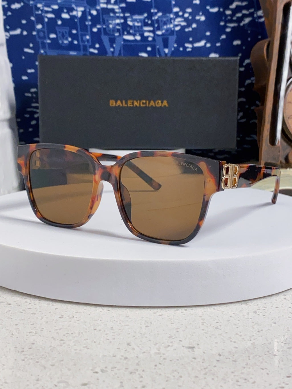 Balenciaga Folding Square Brown Lens Sunglasses for Men & Women