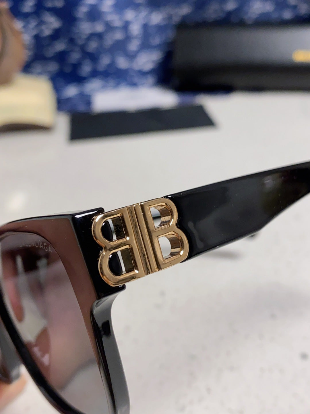 Balenciaga Folding Square Gold Lens Sunglasses for Men & Women - detail image 8
