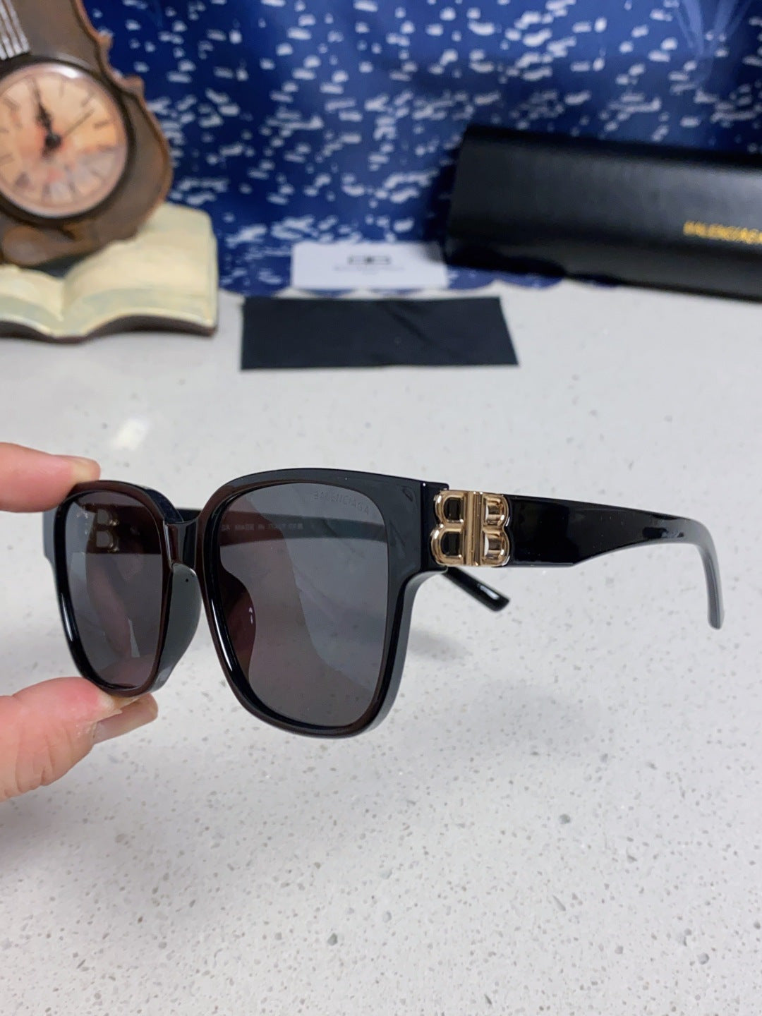 Balenciaga Folding Square Gold Lens Sunglasses for Men & Women - detail image 7