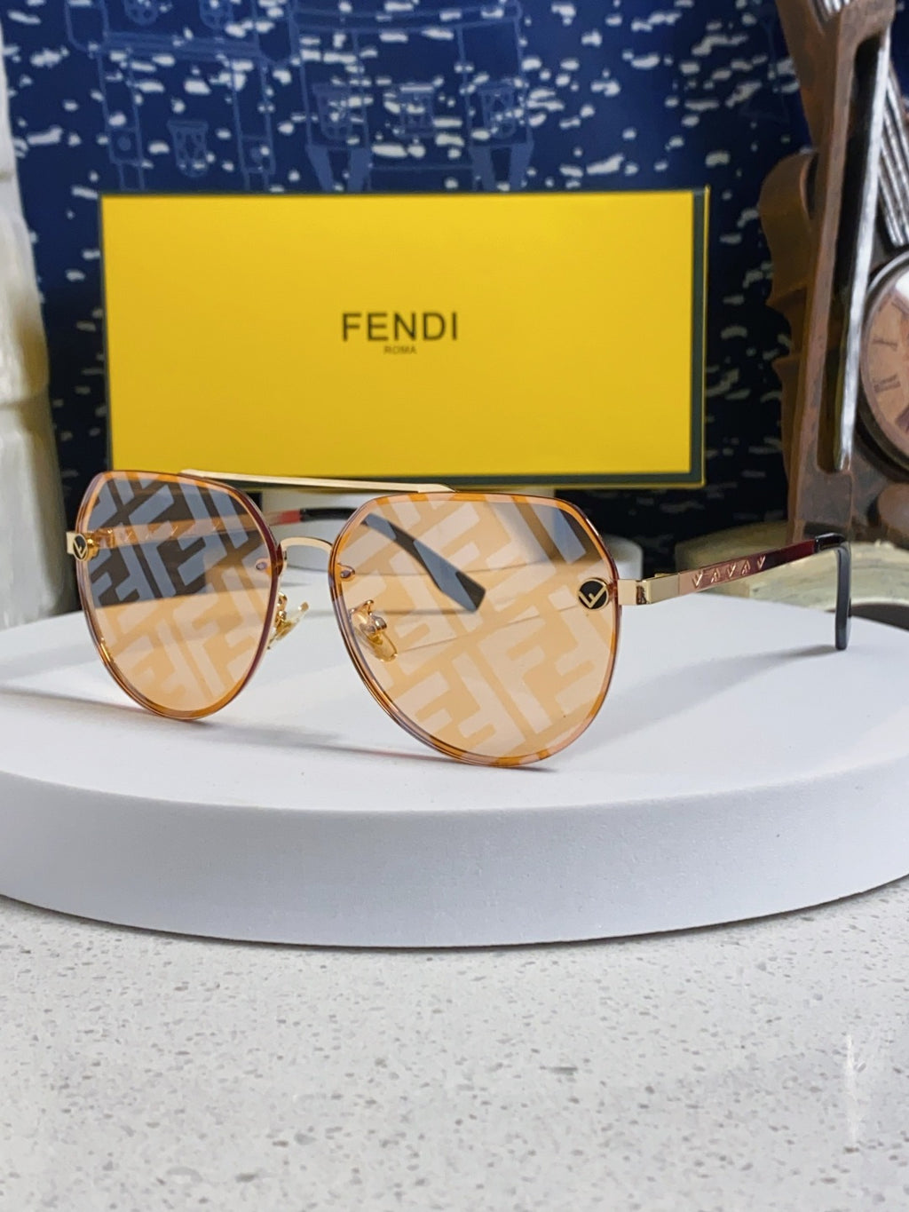 Fendi Lightweight Rimless Gold Lens Sunglasses for Men & Women