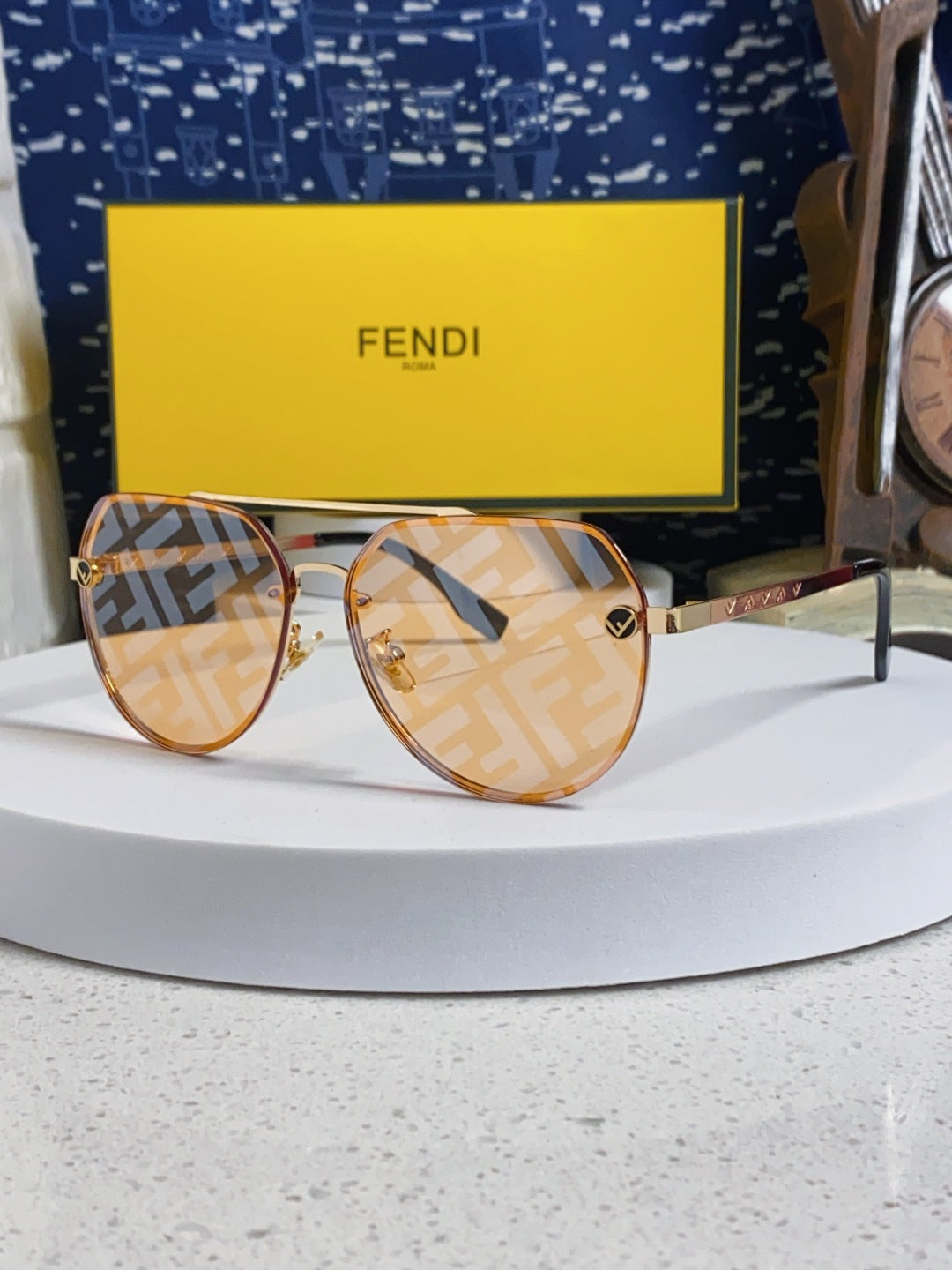 Fendi Lightweight Rimless Gold Lens Sunglasses for Men & Women