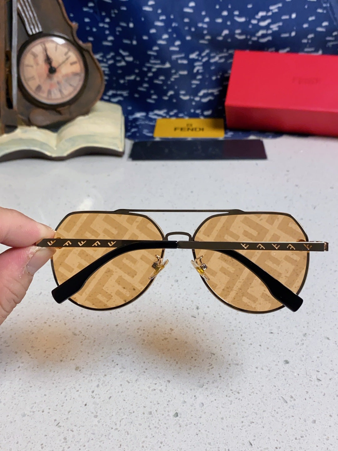 Fendi Lightweight Rimless Gold Lens Sunglasses for Men & Women - detail image 5