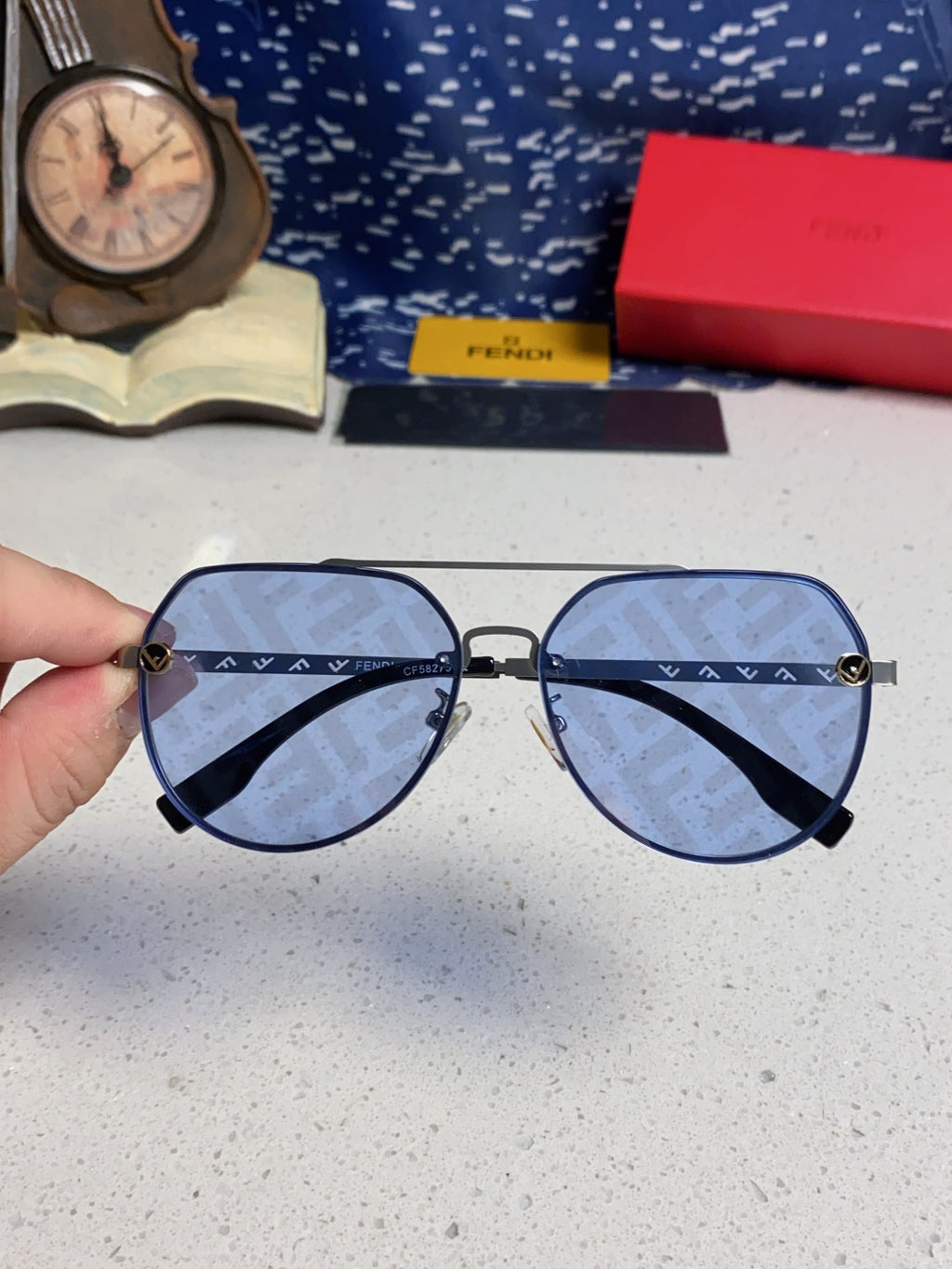 Fendi Lightweight Rimless Blue Lens Sunglasses for Men & Women - 449833 - detail image 4