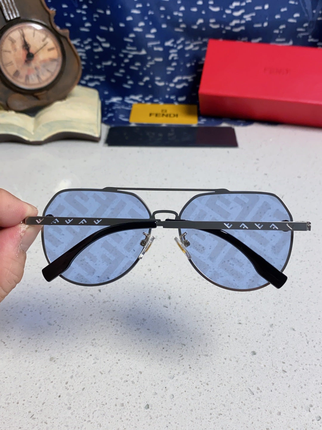 Fendi Lightweight Rimless Blue Lens Sunglasses for Men & Women - 449833 - detail image 5