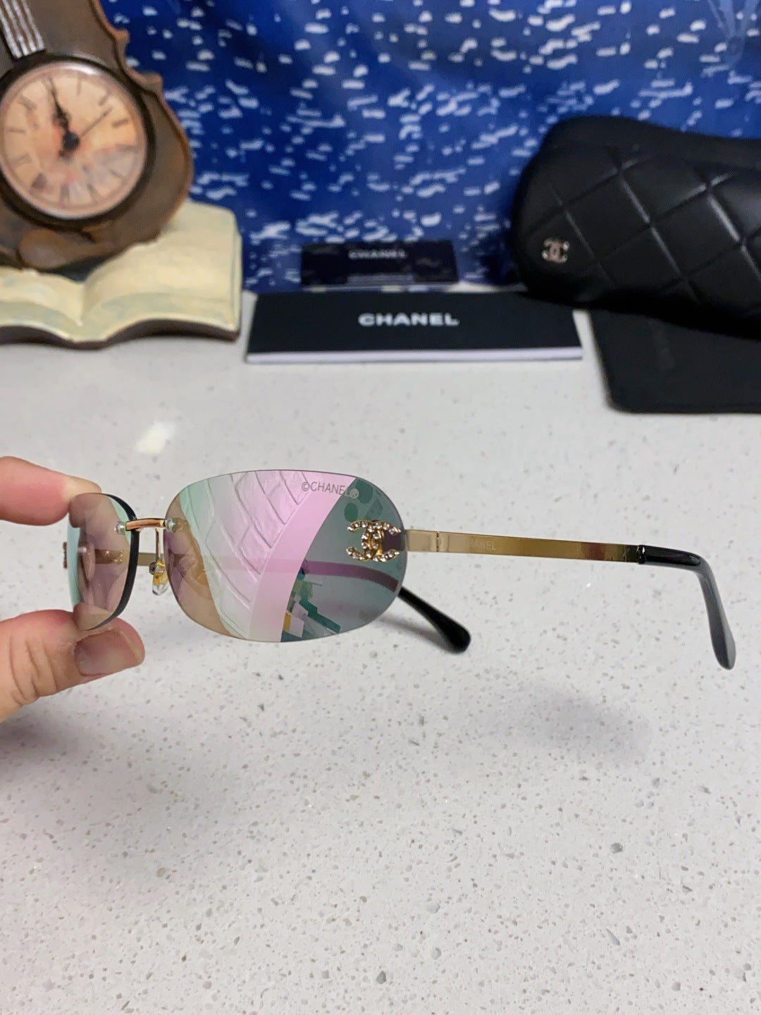 Chanel CH4002 Lightweight Rimless Blue Lens Sunglasses for Men & Wome - 465184 - detail image 6