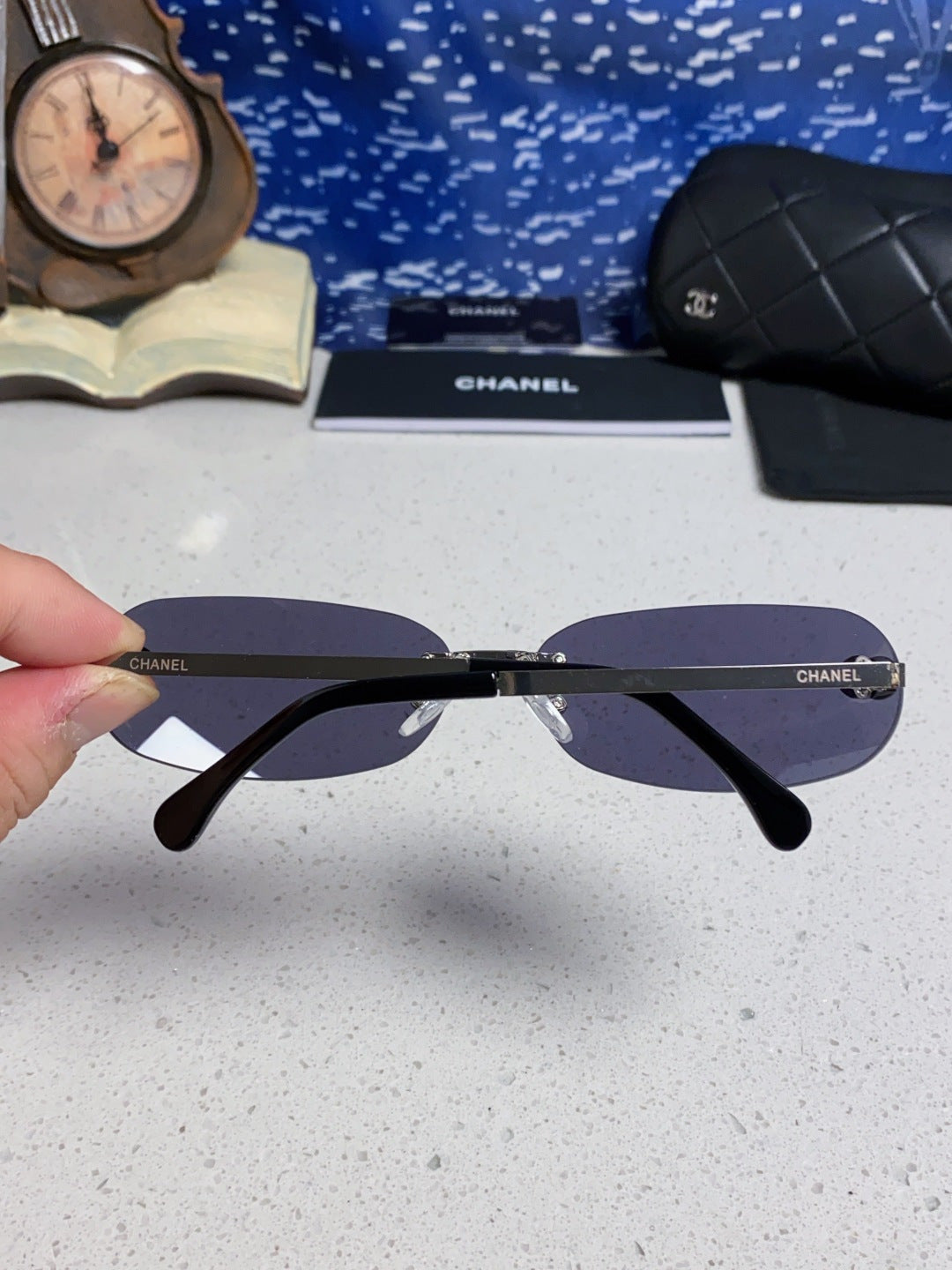 Chanel CH4002 Lightweight Rimless Black Lens Sunglasses for Men & Women - detail image 6
