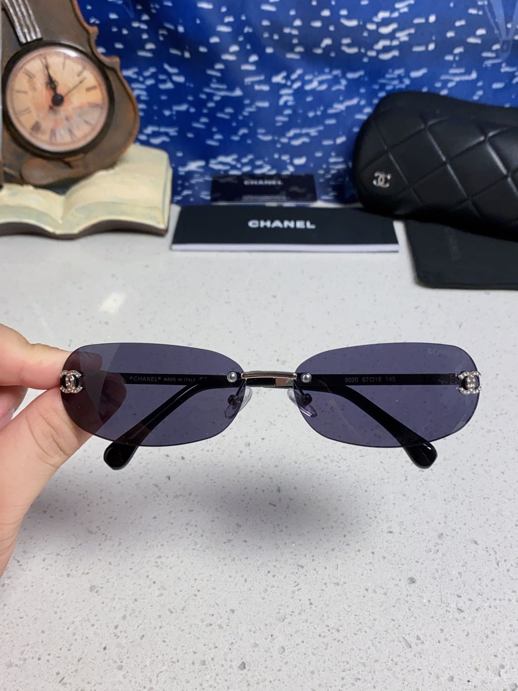 Chanel CH4002 Lightweight Rimless Black Lens Sunglasses for Men & Women - detail image 4