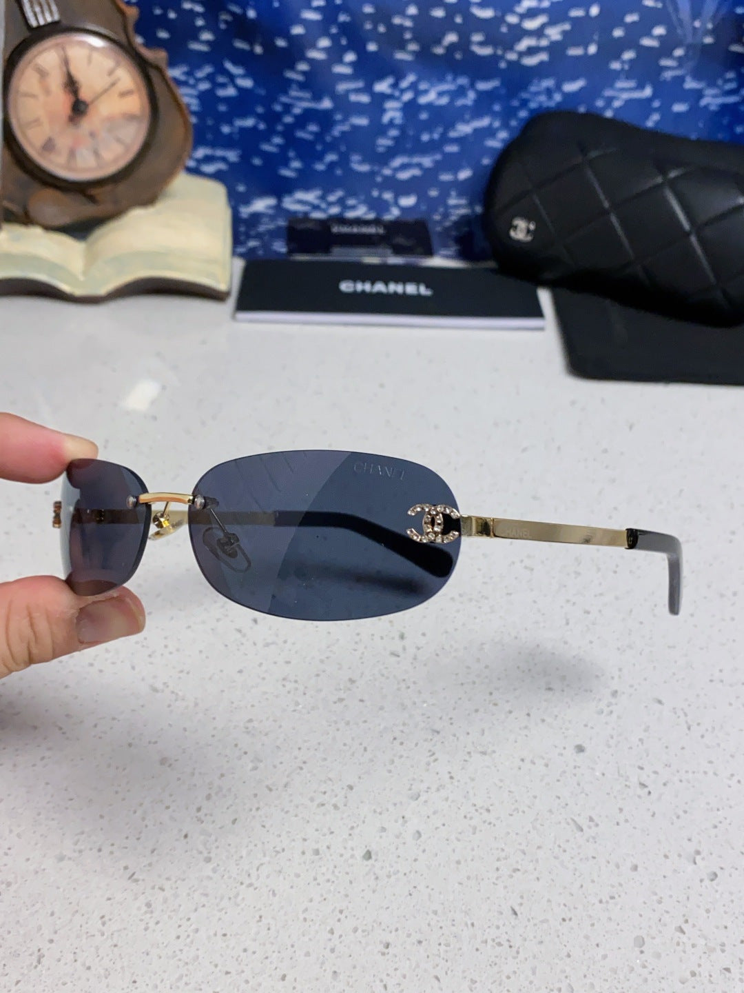 Chanel CH4002 Lightweight Rimless Blue Lens Sunglasses for Men & Women - detail image 6