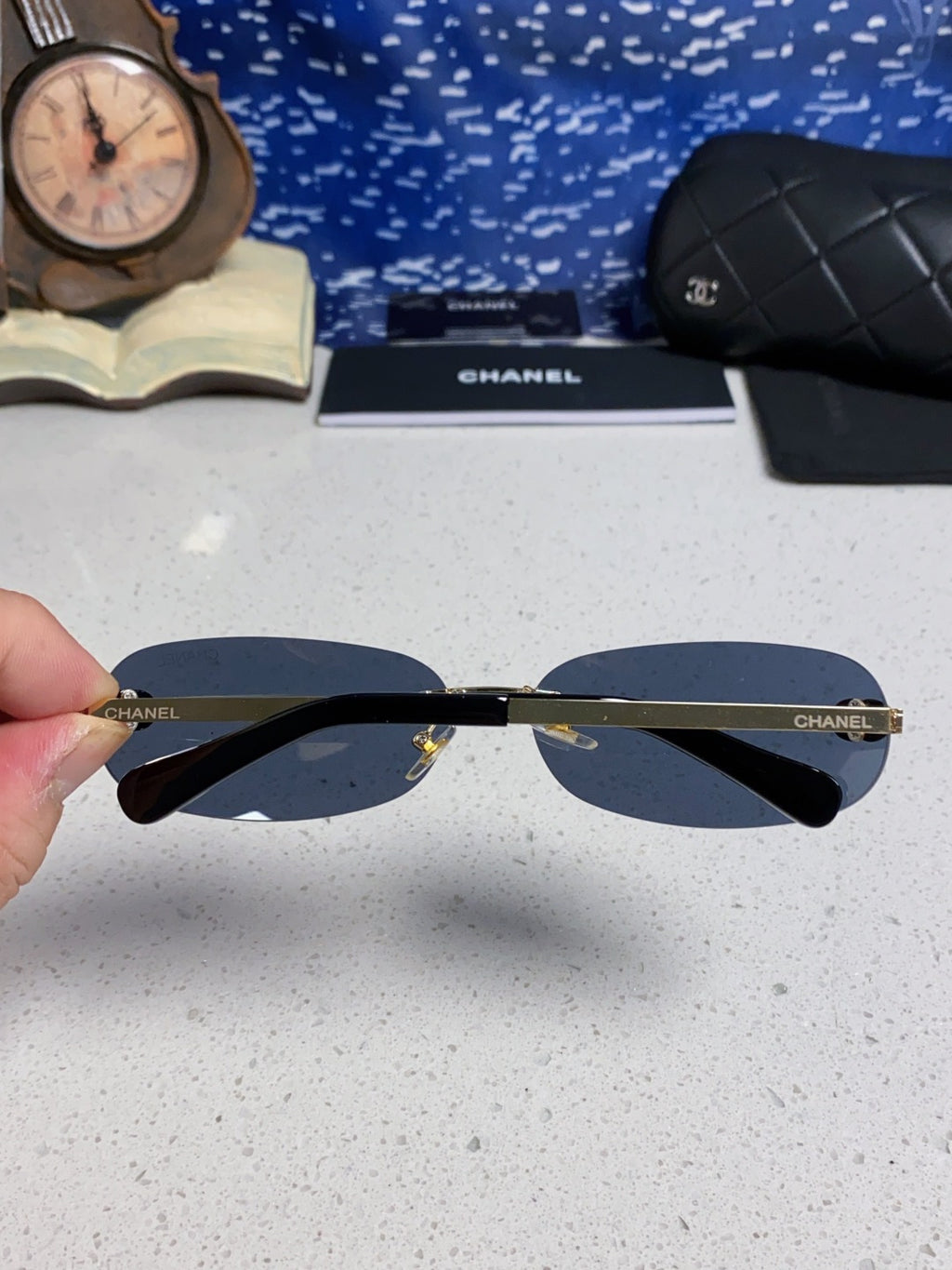 Chanel CH4002 Lightweight Rimless Blue Lens Sunglasses for Men & Women - detail image 5