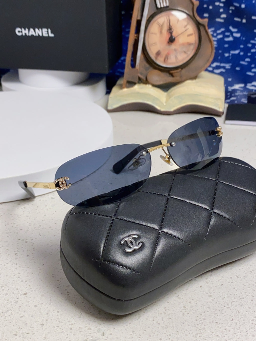 Chanel CH4002 Lightweight Rimless Blue Lens Sunglasses for Men & Women - detail image 10