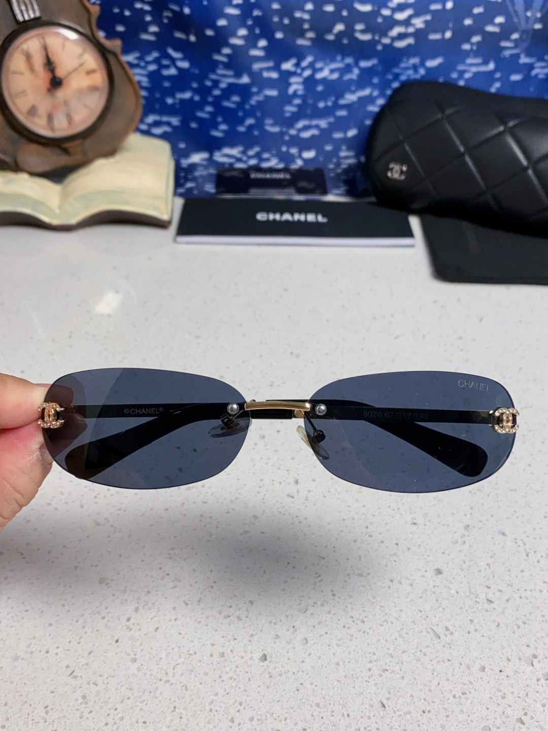 Chanel CH4002 Lightweight Rimless Blue Lens Sunglasses for Men & Women - detail image 4