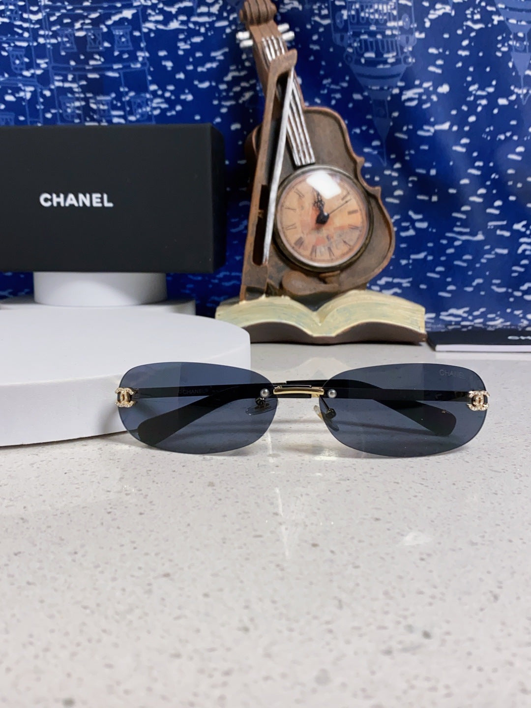 Chanel CH4002 Lightweight Rimless Blue Lens Sunglasses for Men & Women - detail image 9