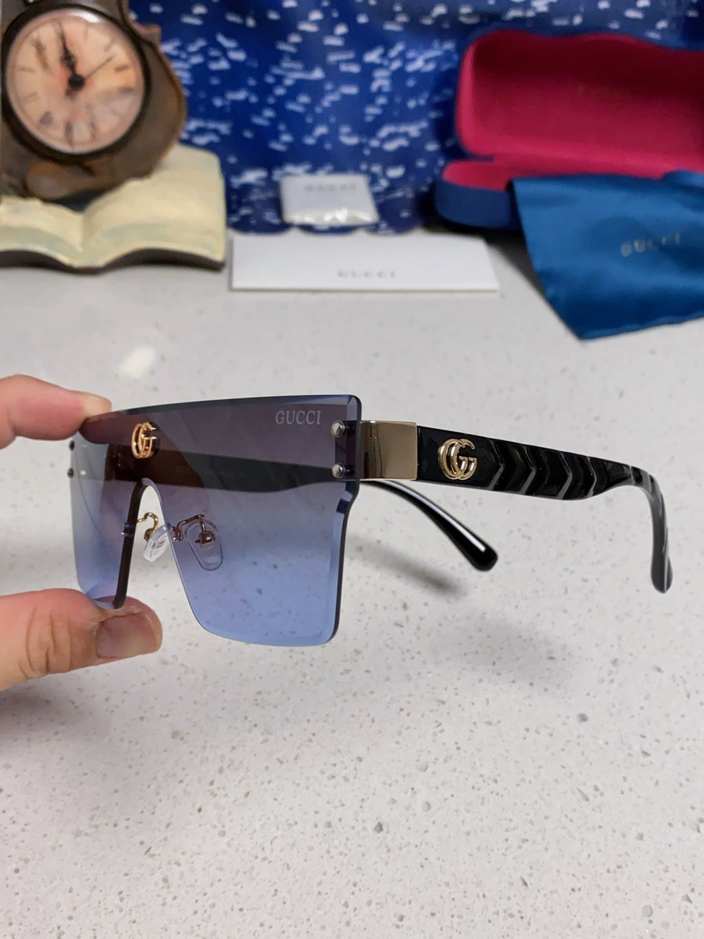 Gucci Square Blue Lens Sunglasses for Women - detail image 6