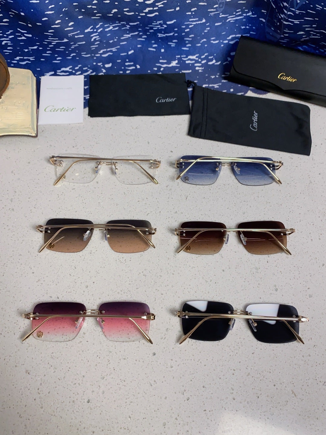 Cartier Lightweight Rimless Blue Lens Sunglasses for Men & Women - 465792 - detail image 11