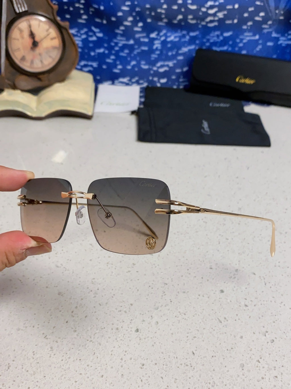 Cartier Lightweight Rimless Silver Lens Sunglasses for Men & Women - 465788 - detail image 5