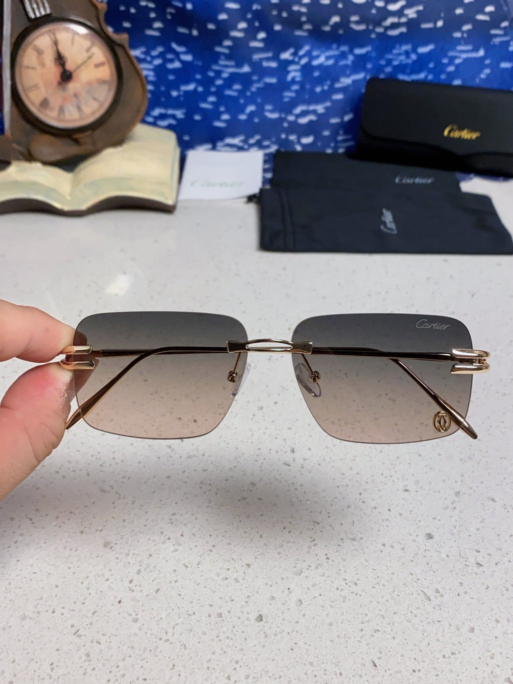 Cartier Lightweight Rimless Silver Lens Sunglasses for Men & Women - 465788 - detail image 3