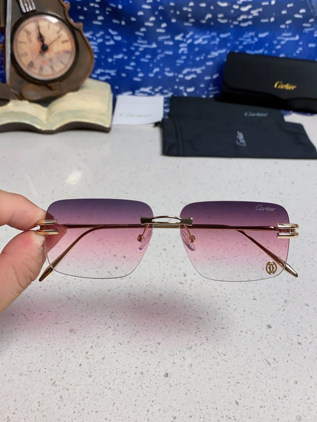 Cartier Lightweight Rimless Purple Lens Sunglasses for Men & Women - 465789 - detail image 4