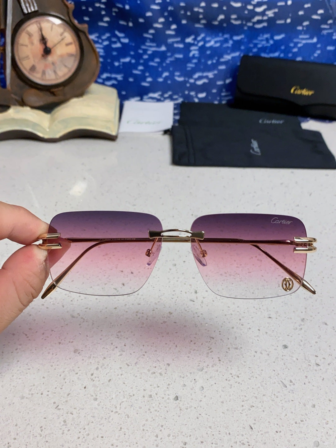 Cartier Lightweight Rimless Purple Lens Sunglasses for Men & Women - 465789 - detail image 4