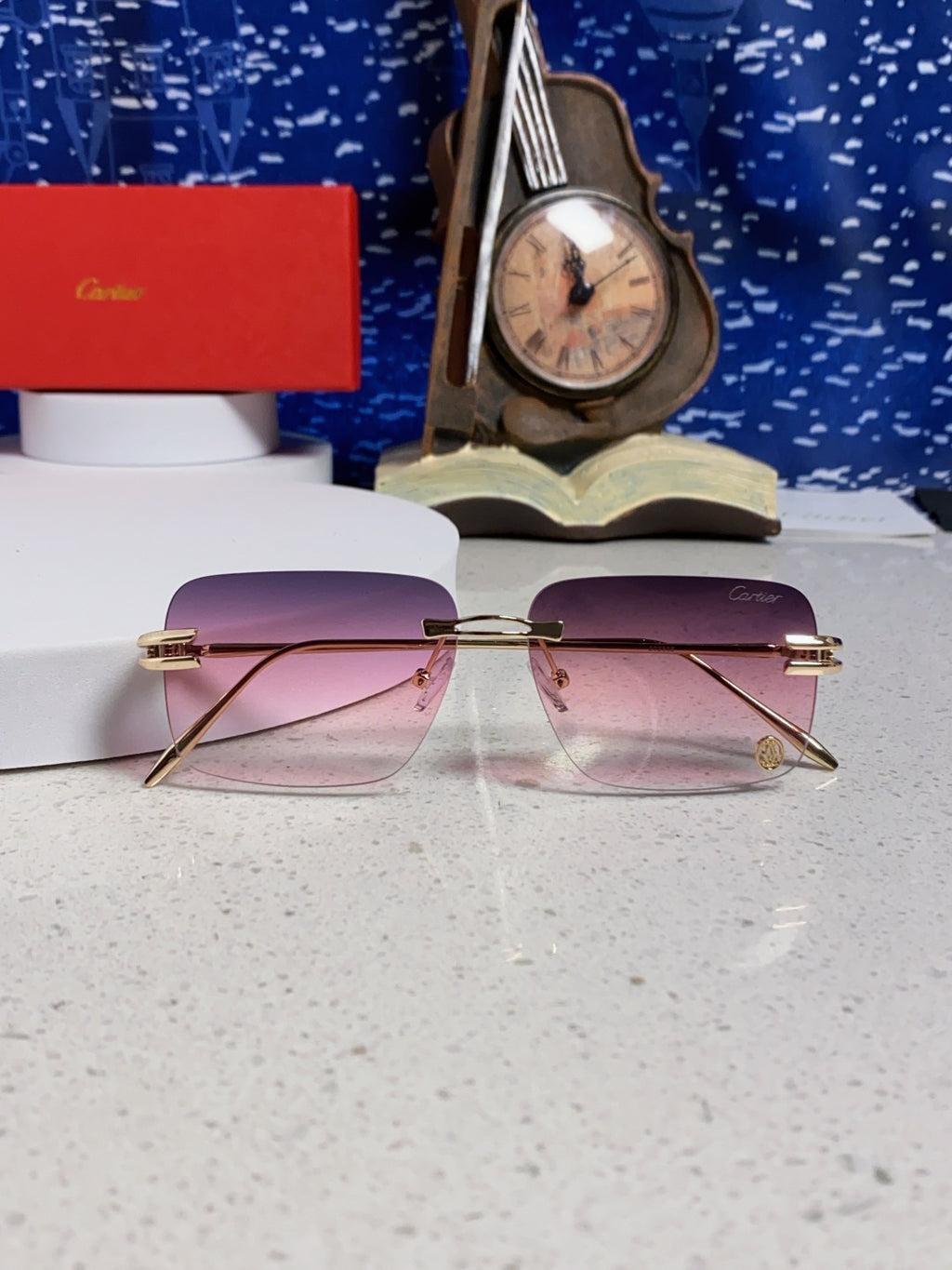 Cartier Lightweight Rimless Purple Lens Sunglasses for Men & Women - 465789 - detail image 9