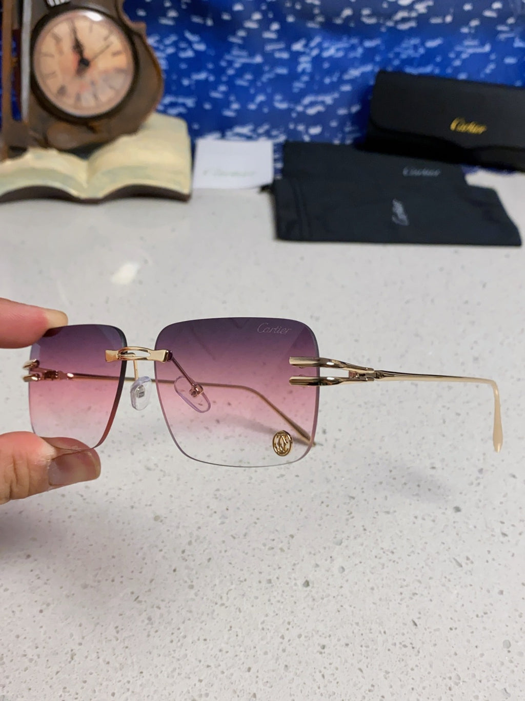 Cartier Lightweight Rimless Purple Lens Sunglasses for Men & Women - 465789 - detail image 6
