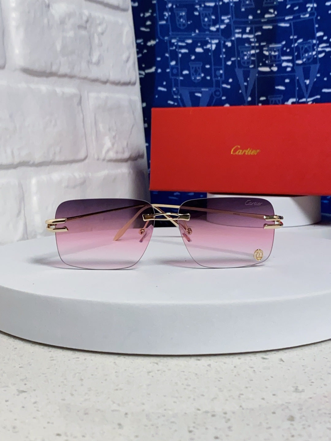 Cartier Lightweight Rimless Purple Lens Sunglasses for Men & Women - 465789 - detail image 2