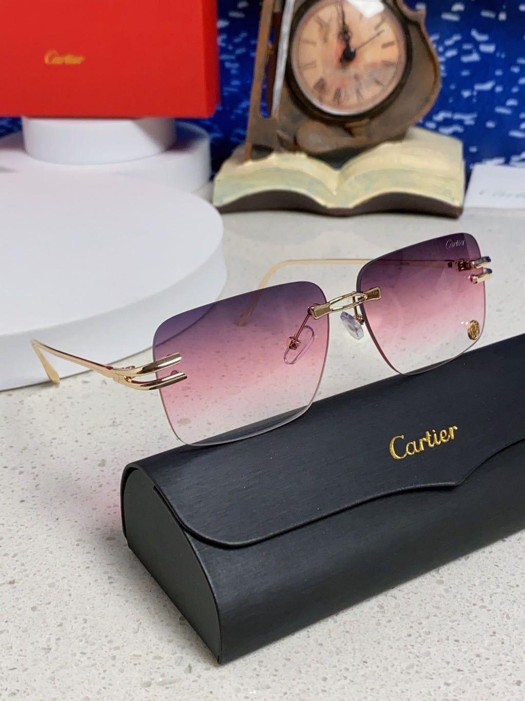 Cartier Lightweight Rimless Purple Lens Sunglasses for Men & Women - 465789 - detail image 10