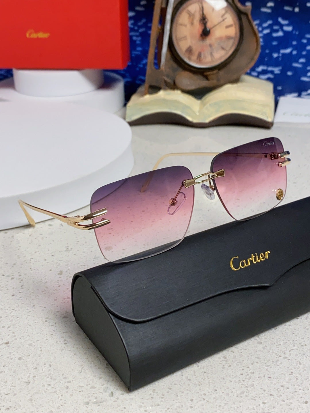 Cartier Lightweight Rimless Purple Lens Sunglasses for Men & Women - 465789 - detail image 10