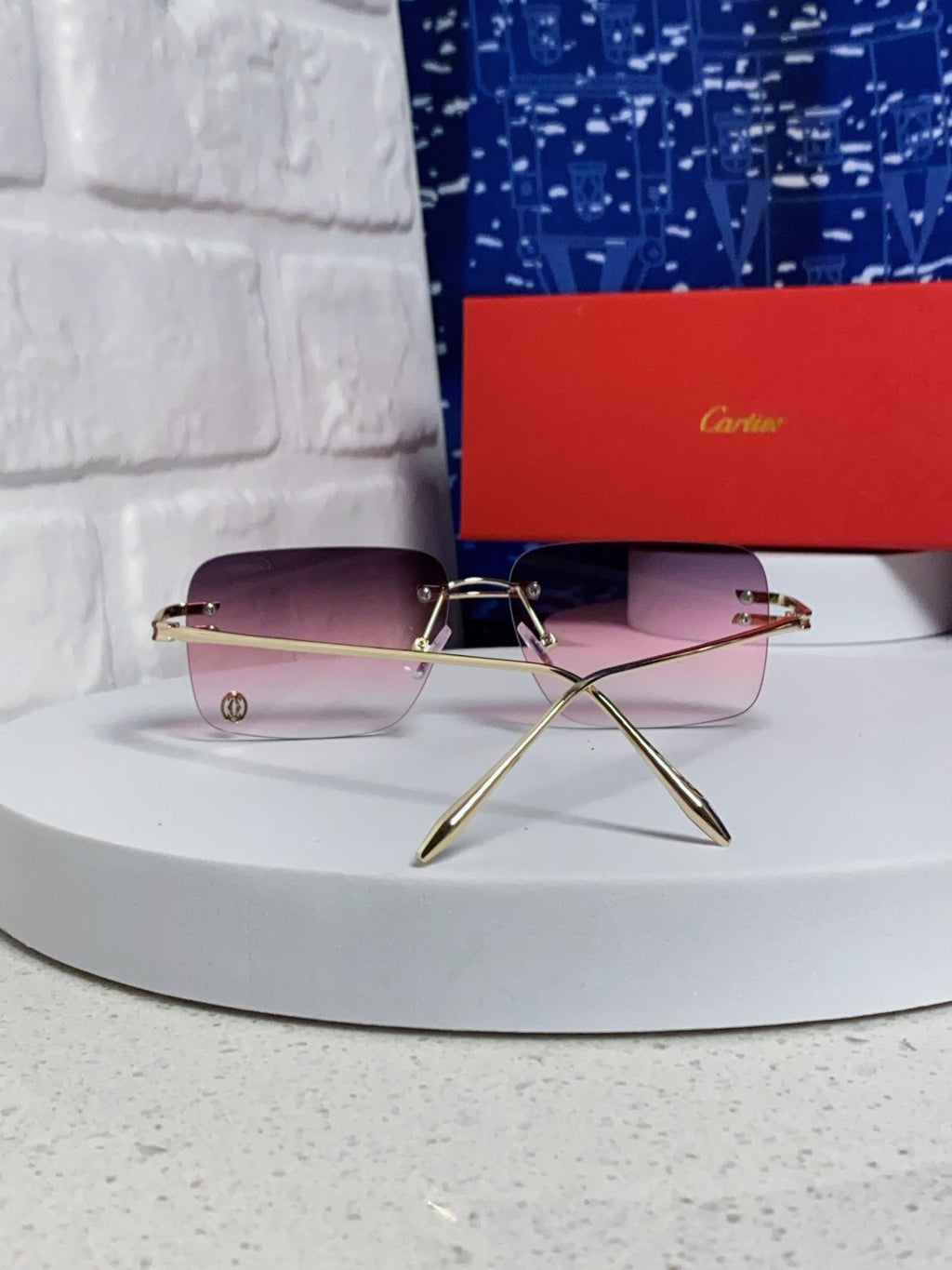 Cartier Lightweight Rimless Purple Lens Sunglasses for Men & Women - 465789 - detail image 3