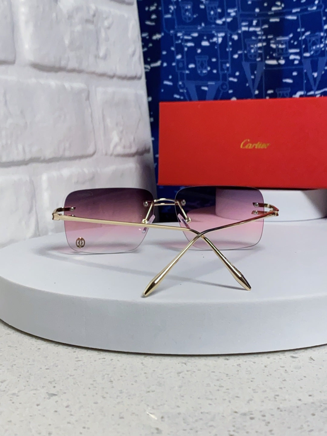 Cartier Lightweight Rimless Purple Lens Sunglasses for Men & Women - 465789 - detail image 3