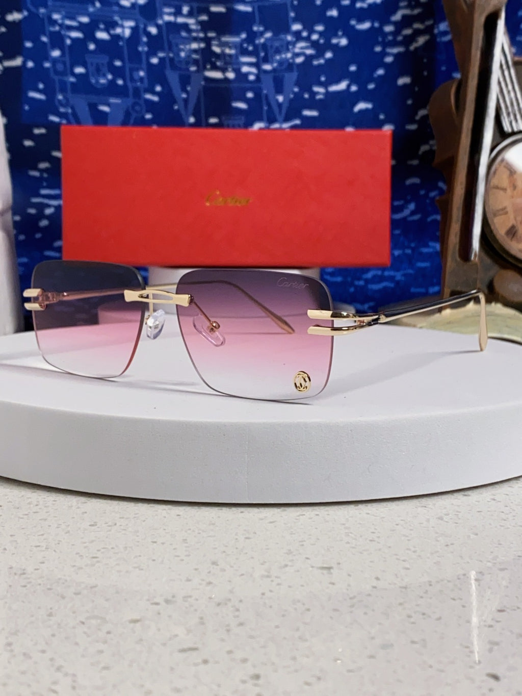 Cartier Lightweight Rimless Purple Lens Sunglasses for Men & Women - 465789