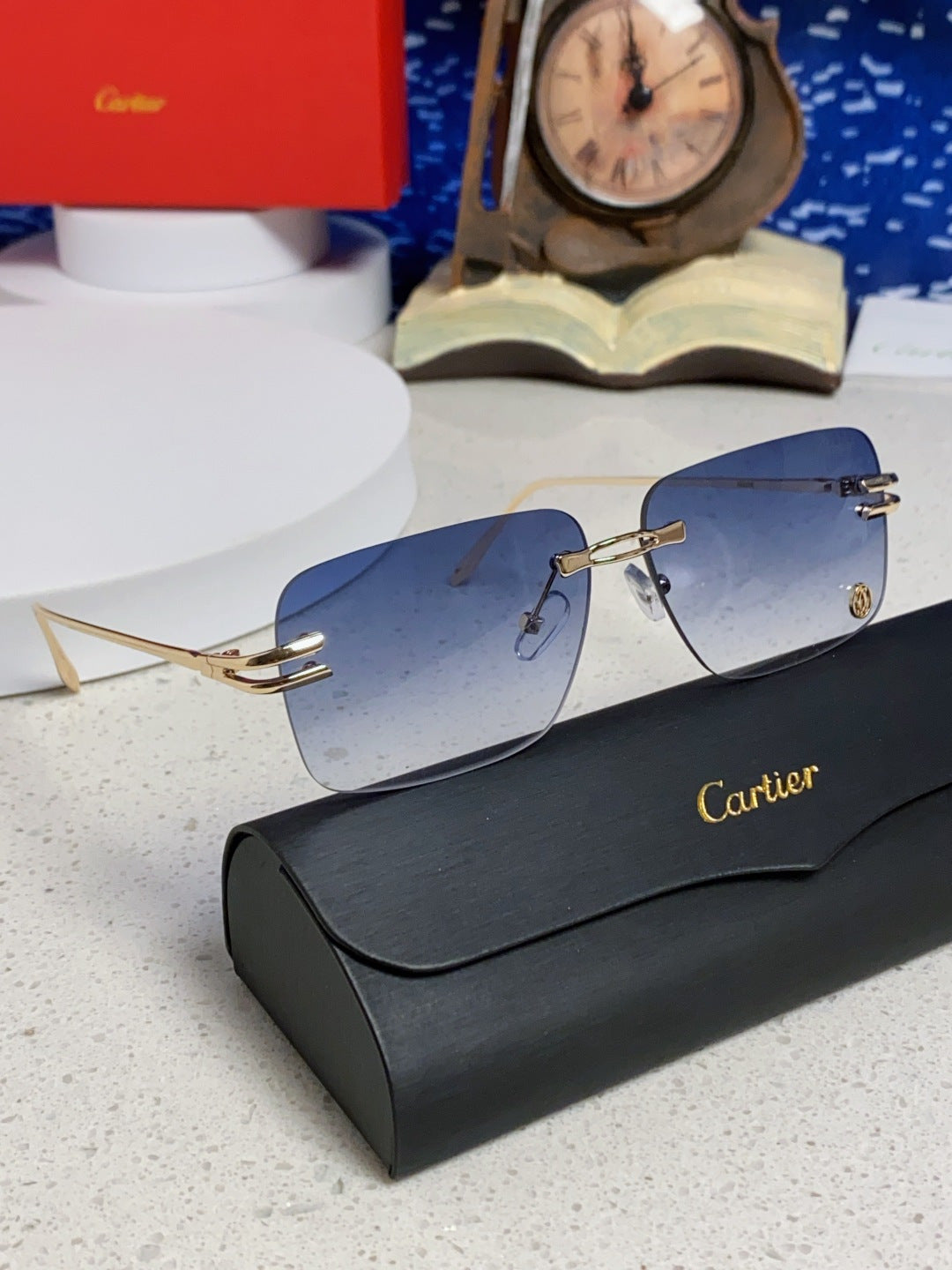Cartier Lightweight Rimless Blue Lens Sunglasses for Men & Women - 465790 - detail image 10