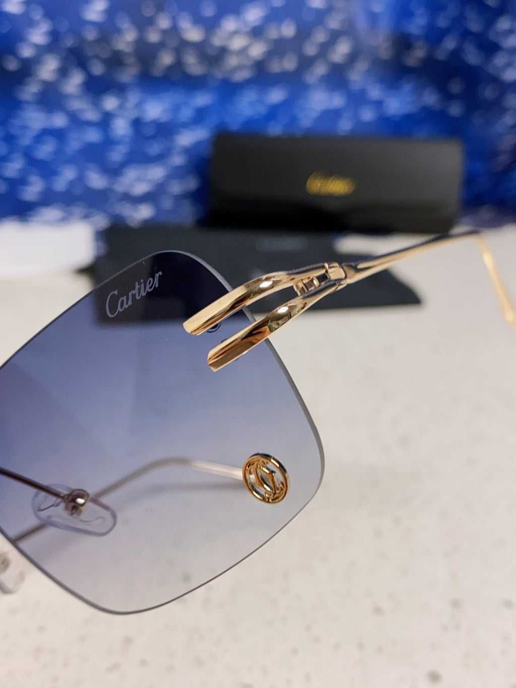 Cartier Lightweight Rimless Blue Lens Sunglasses for Men & Women - 465790 - detail image 7