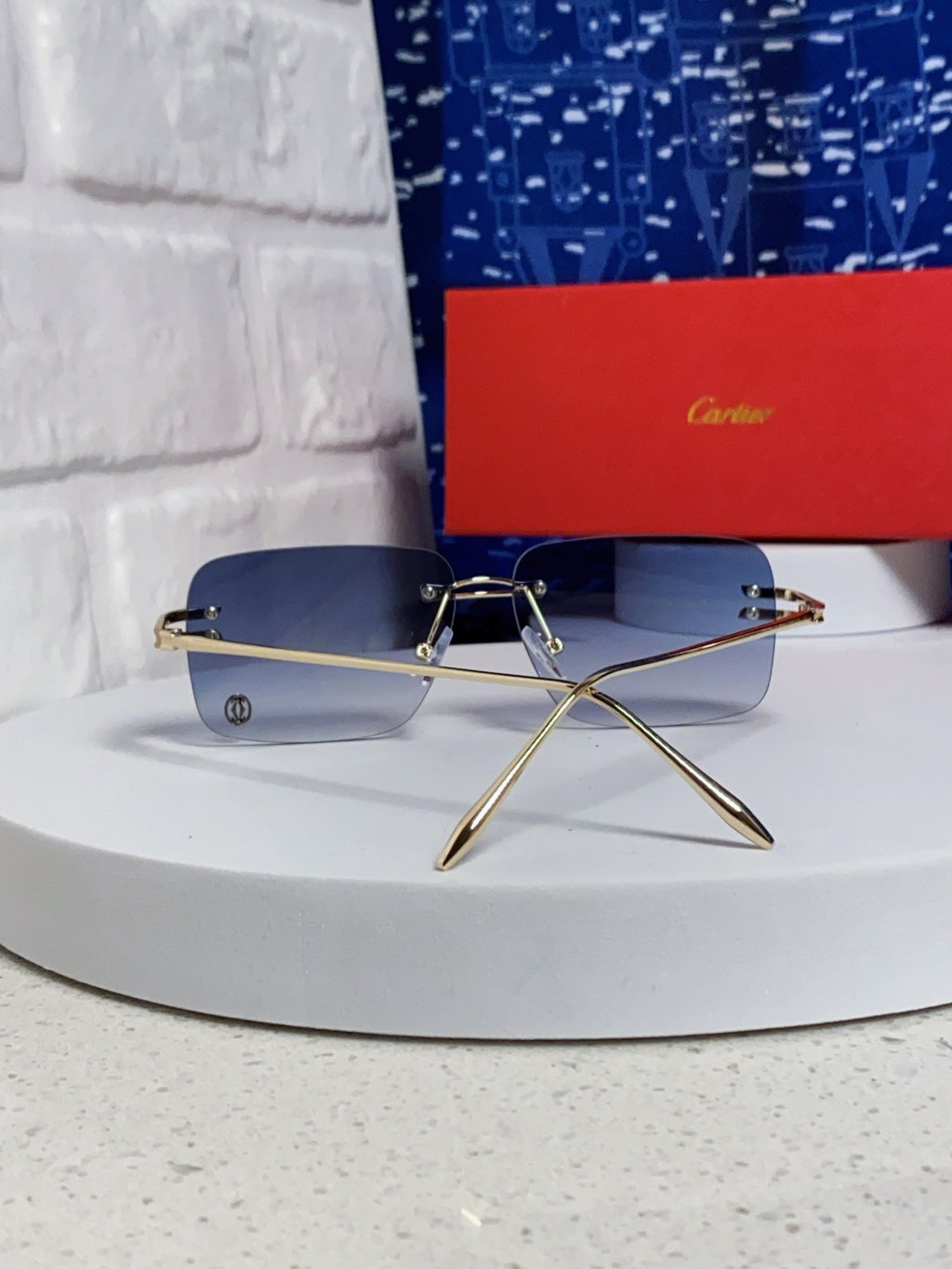 Cartier Lightweight Rimless Blue Lens Sunglasses for Men & Women - 465790 - detail image 3