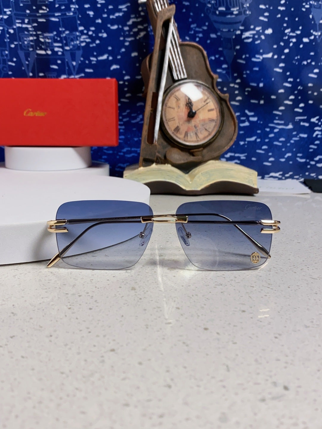 Cartier Lightweight Rimless Blue Lens Sunglasses for Men & Women - 465790 - detail image 9